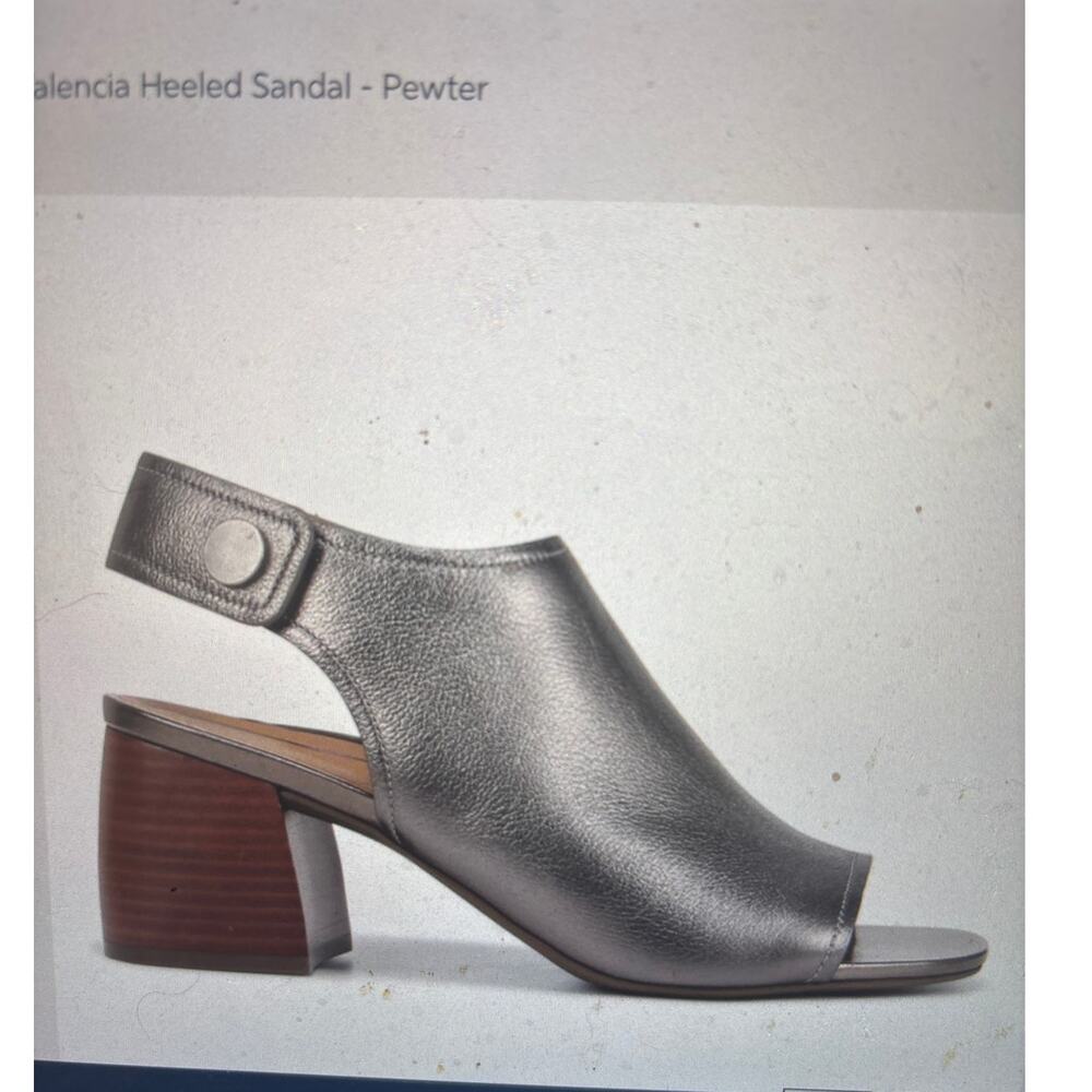Vionic Valencia Gray Mellatic Leather Slingback Block heel Sandals size 6